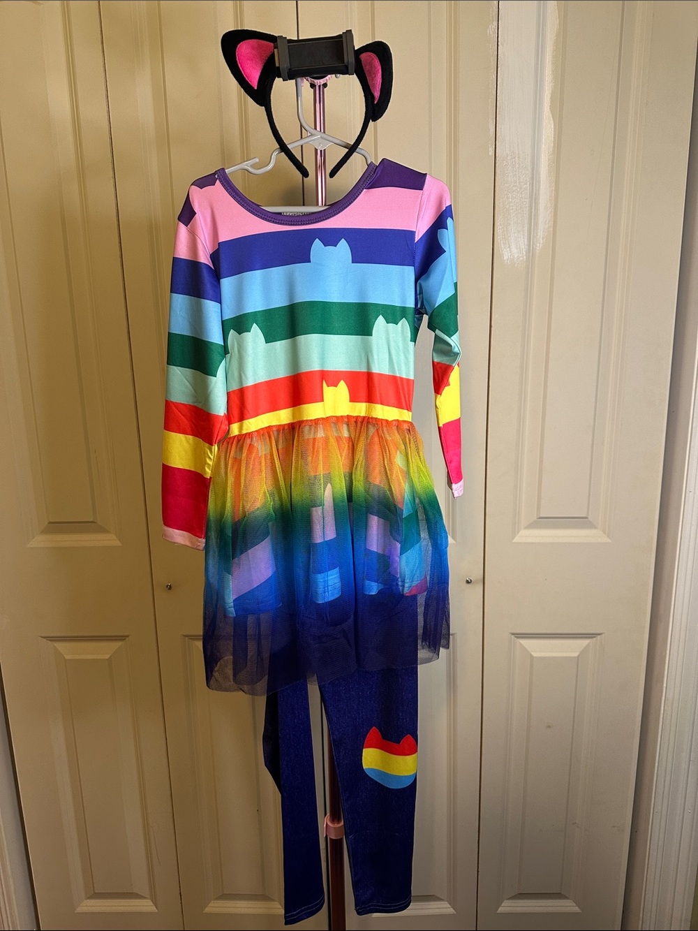 Kids Rainbow Cat Stripe Tulle Set - Multicolor